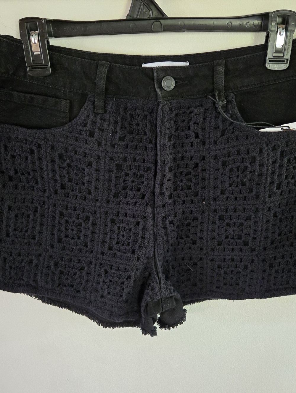 Vanilla Star Junior Shorts Black  Size 9 Waist 29 Crochet Front Cotton Denim NWT